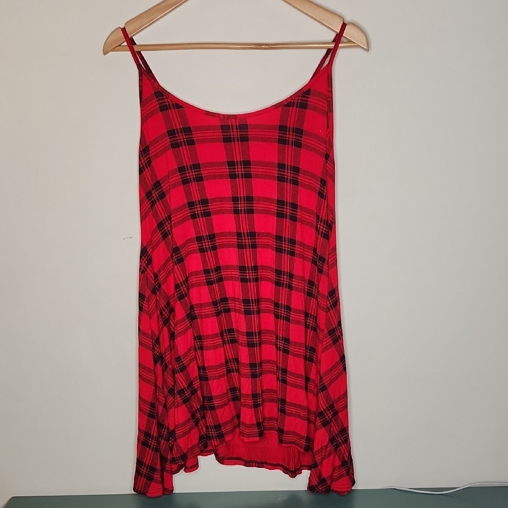 Red and Black Plaid Spaghetti Strap Dress